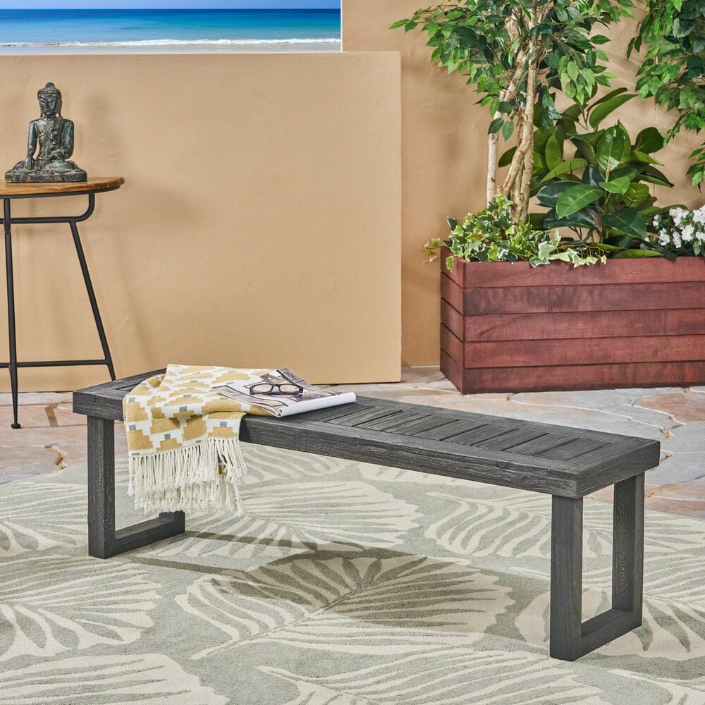 Hearth and Haven Patio Wood Dining Bench in Dark Grey, , large