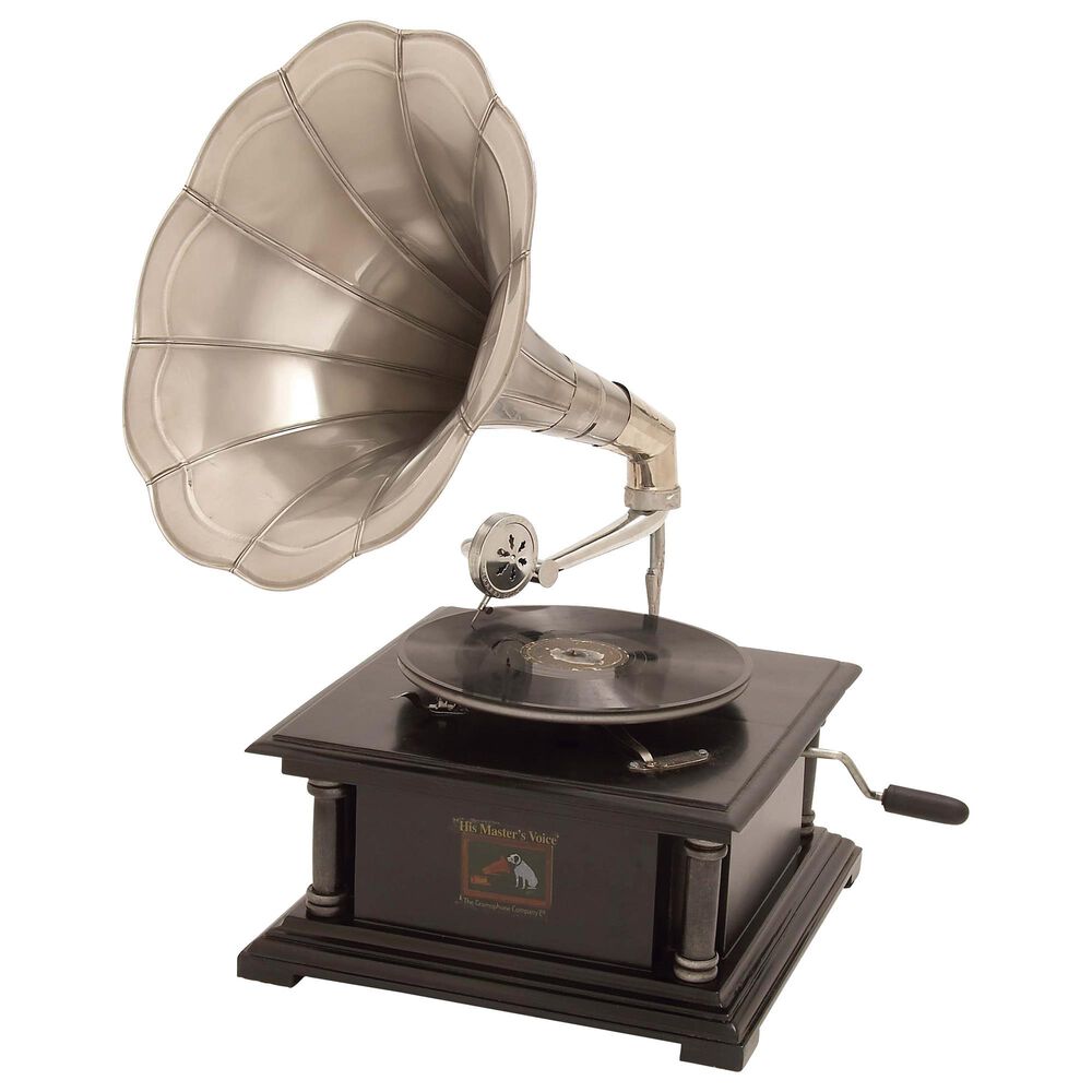 Maple and Jade Vintage Gramophone in Black and Silver, , large