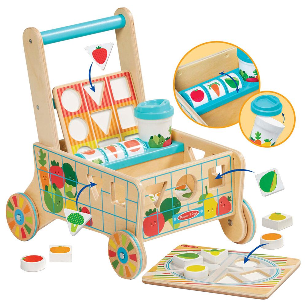 Melissa &amp; Doug Wooden Shape Sorting Grocery Cart, , large