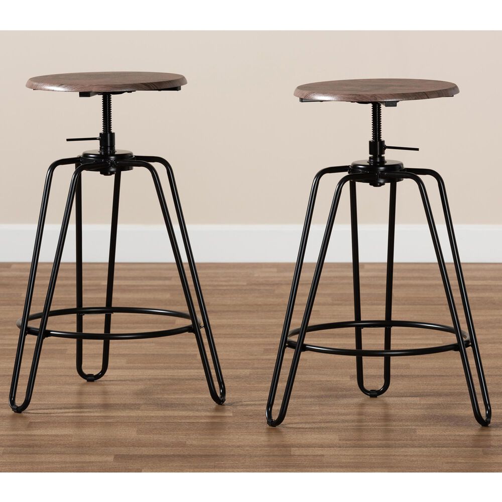 Baxton Studio Veera Swivel Barstool in Walnut/Black (Set of 2), , large