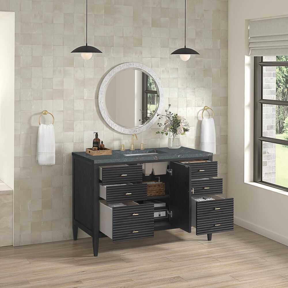 James Martin Vanities Myrrin 48&quot; Vanity in Carbon Oak with 3 cm Parisien Bleu Quartz Top, , large