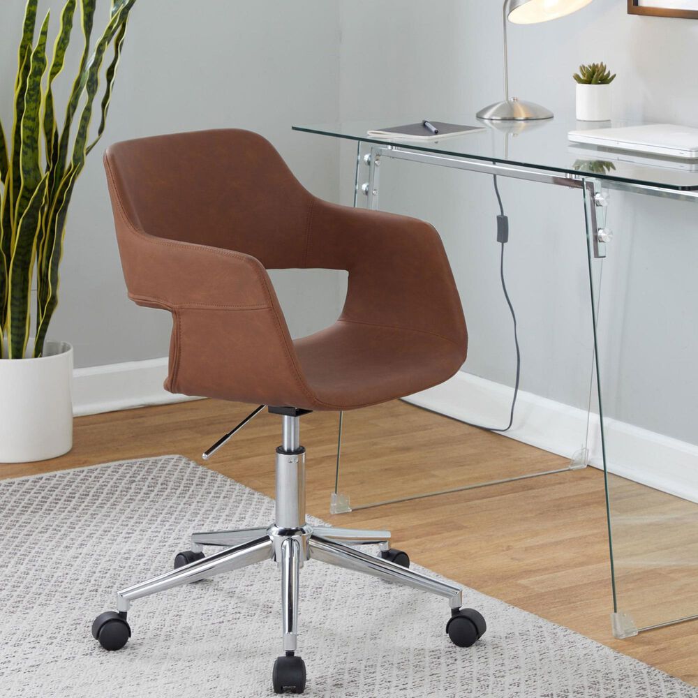 LumiSource Margarite Swivel Task Chair with Brown Faux Leather Cushion in Chrome, , large