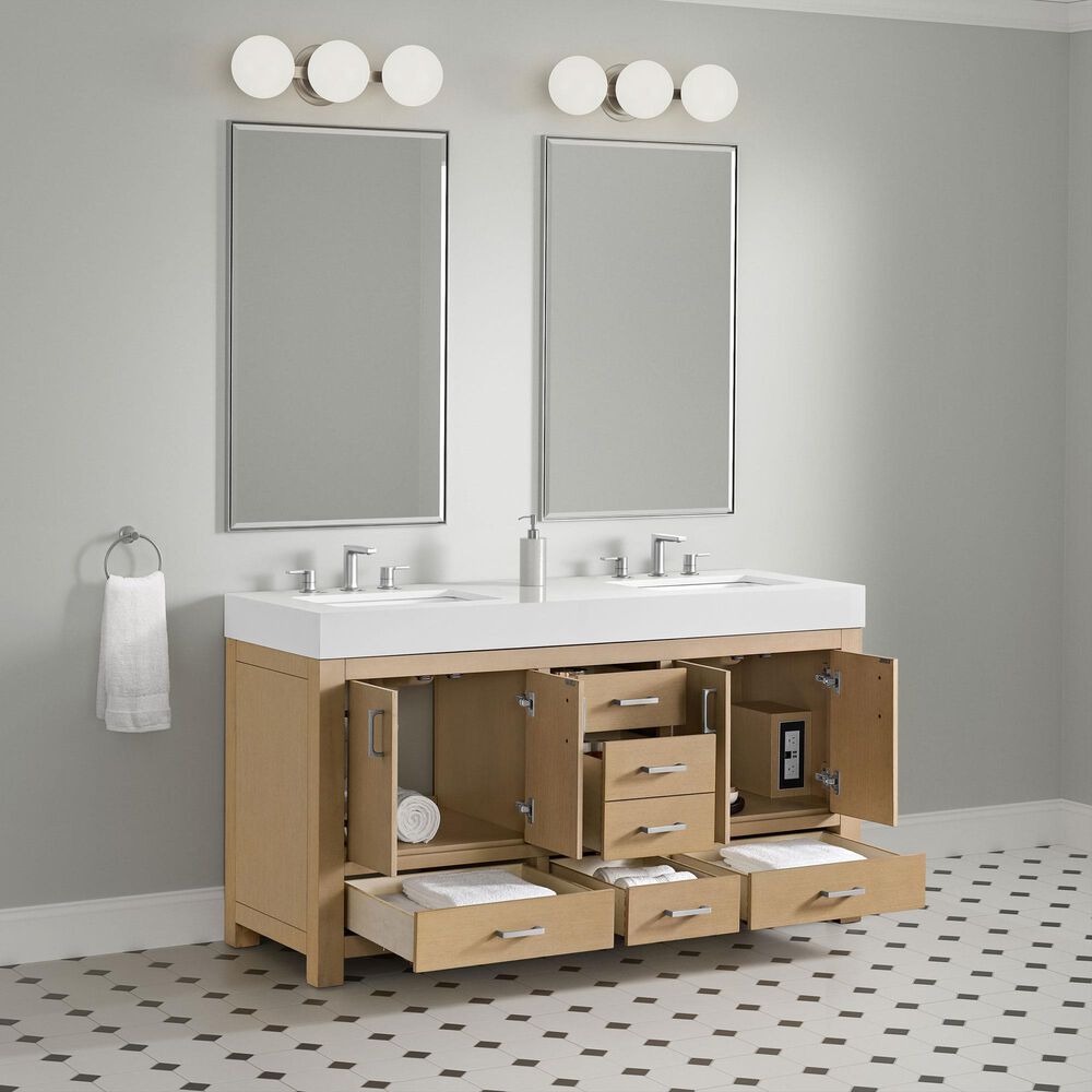 37B Alanya 60" Double Bathroom Vanity in Warm Oak with White Composite Stone Top, , large