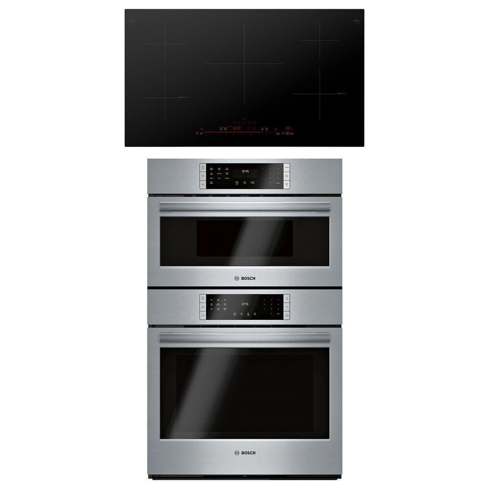 Bosch 800 Series 2-Piece Kitchen Package with Stainless Steel 30" Speed Combination Oven and 36"Black Induction Cooktop, , large