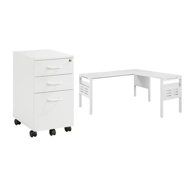 OSP Home Prado 2-Piece L-Desk and Rolling File Cabinet Set in White, , large