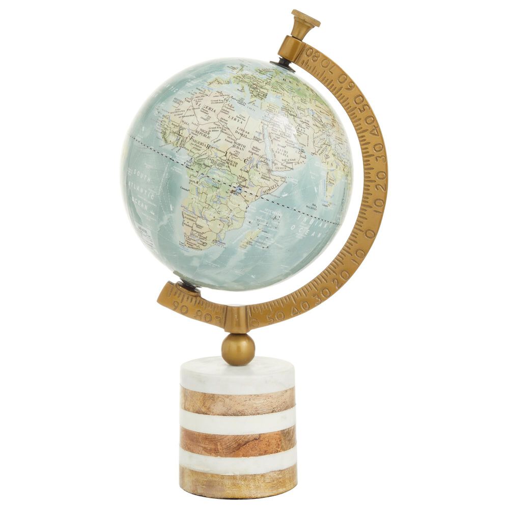 Maple and Jade 8" x 16" Globe in Turquoise, Green, Brass and Natural, , large