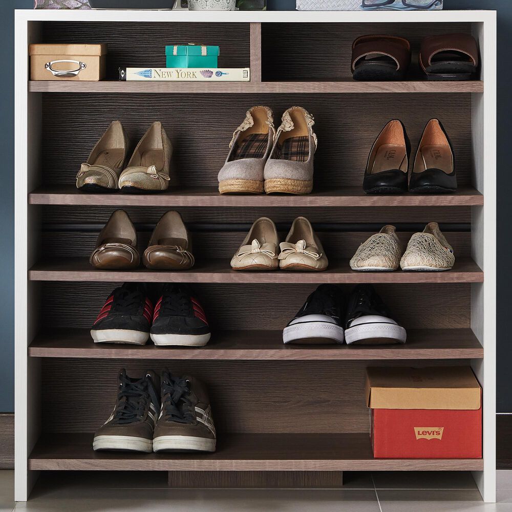 Furniture of America Parker 6-Shelf Shoe Cabinet in White and Brown, , large