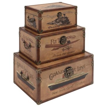 Maple and Jade 17" x 12" Vintage Storage Trunk in Brown (Set of 3), , large