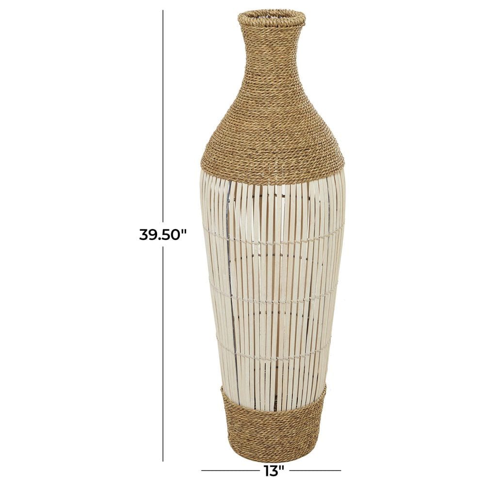 Maple and Jade 40&quot; Handmade Decorative Vase in White, Natural Brown and Cream, , large