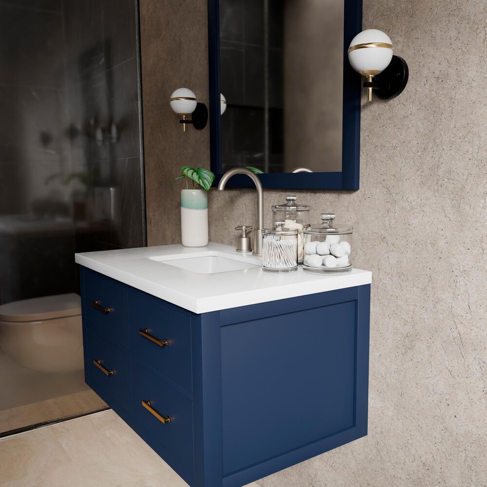 Lexora Home Castor 36" Single Bathroom Vanity in Blue with 2 cm White Quartz Top and Rectangular Sink, , large