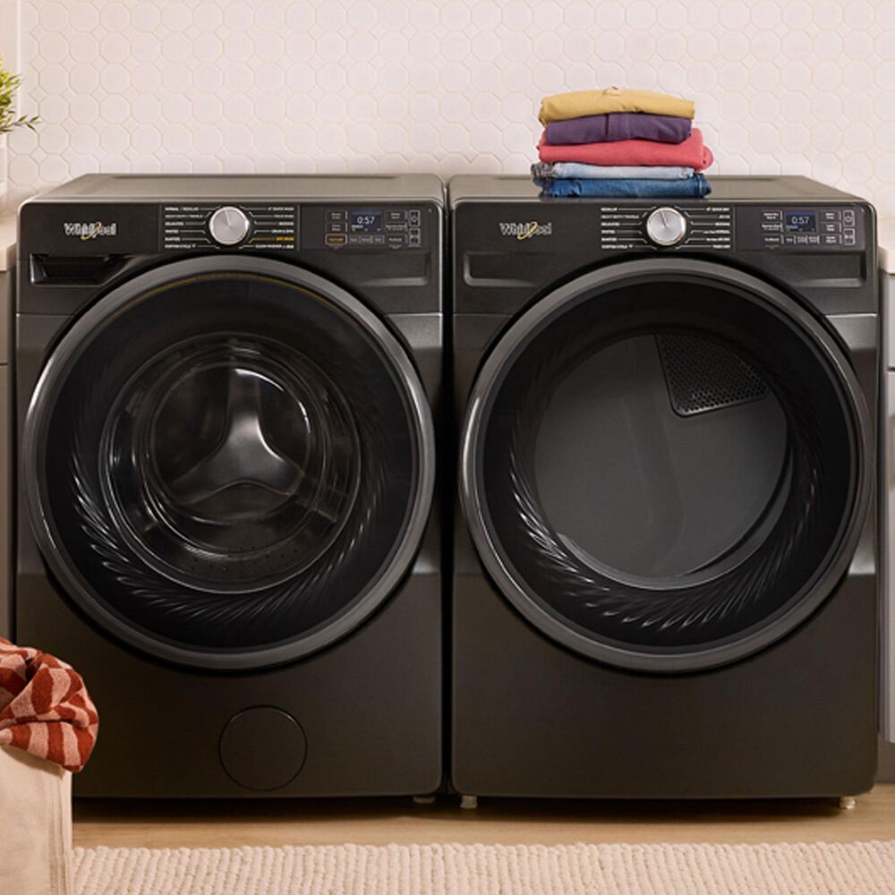 Whirlpool 4.5 Cu. Ft. Smart Front Load Washer and 7.4 Cu. Ft. Smart Gas Dryer Laundry Pair in Volcano Black, , large