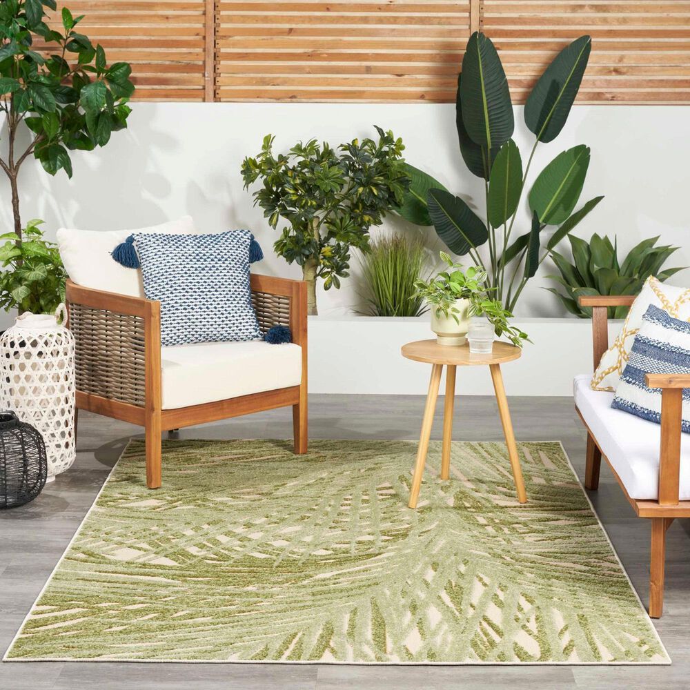 Nourison Aloha ALH41 3'6" x 5'6" Ivory and Green Indoor/Outdoor Area Rug, , large