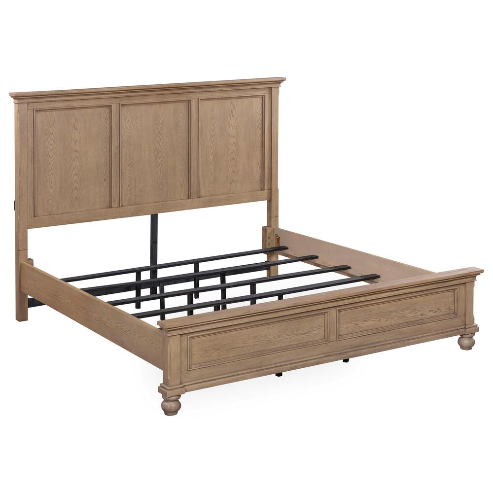 Riva Ridge Oxford King Panel Bed in Tan with USB Ports, , large