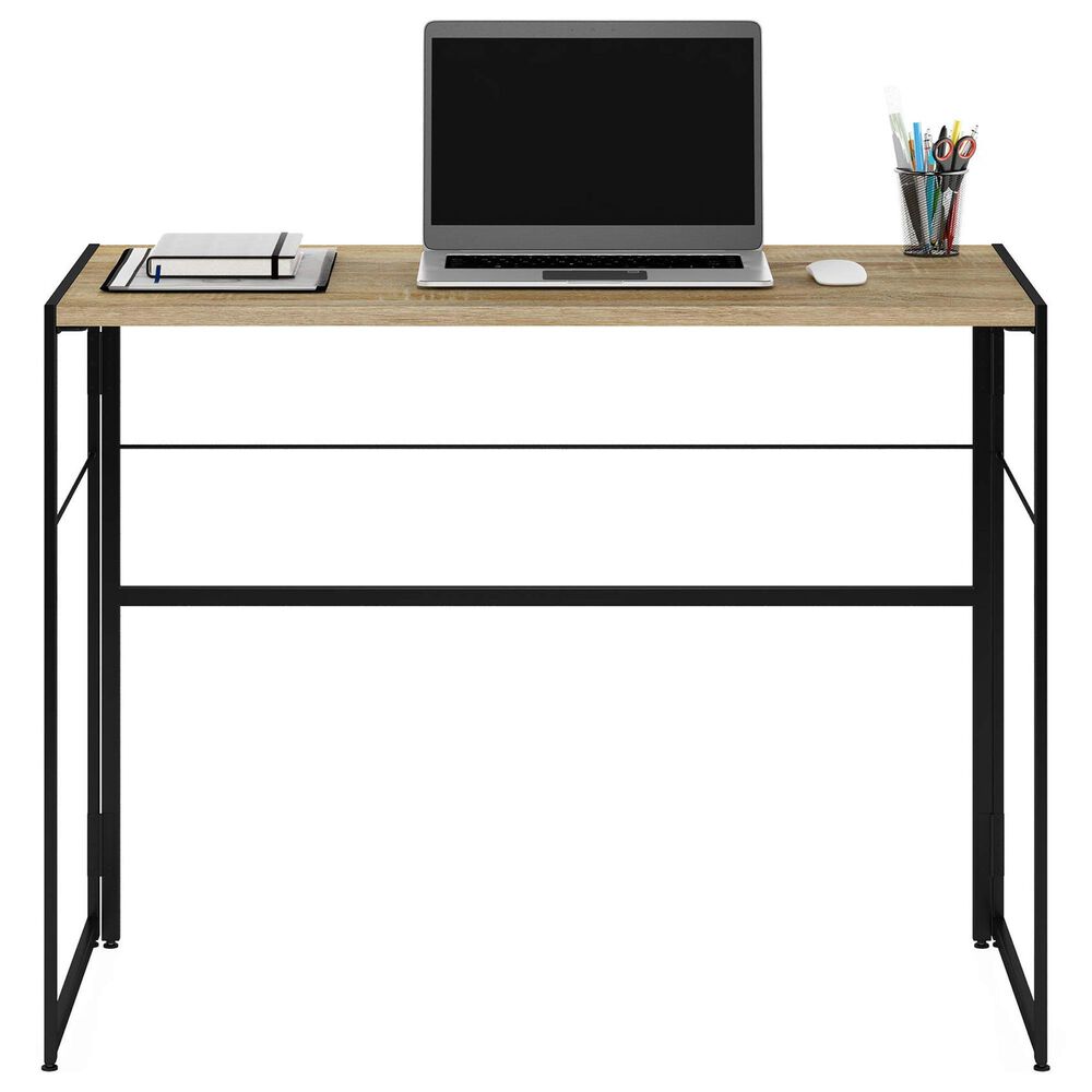 HOMLUX Riau 39" Folding Computer Desk in Sonoma Oak and Black, , large