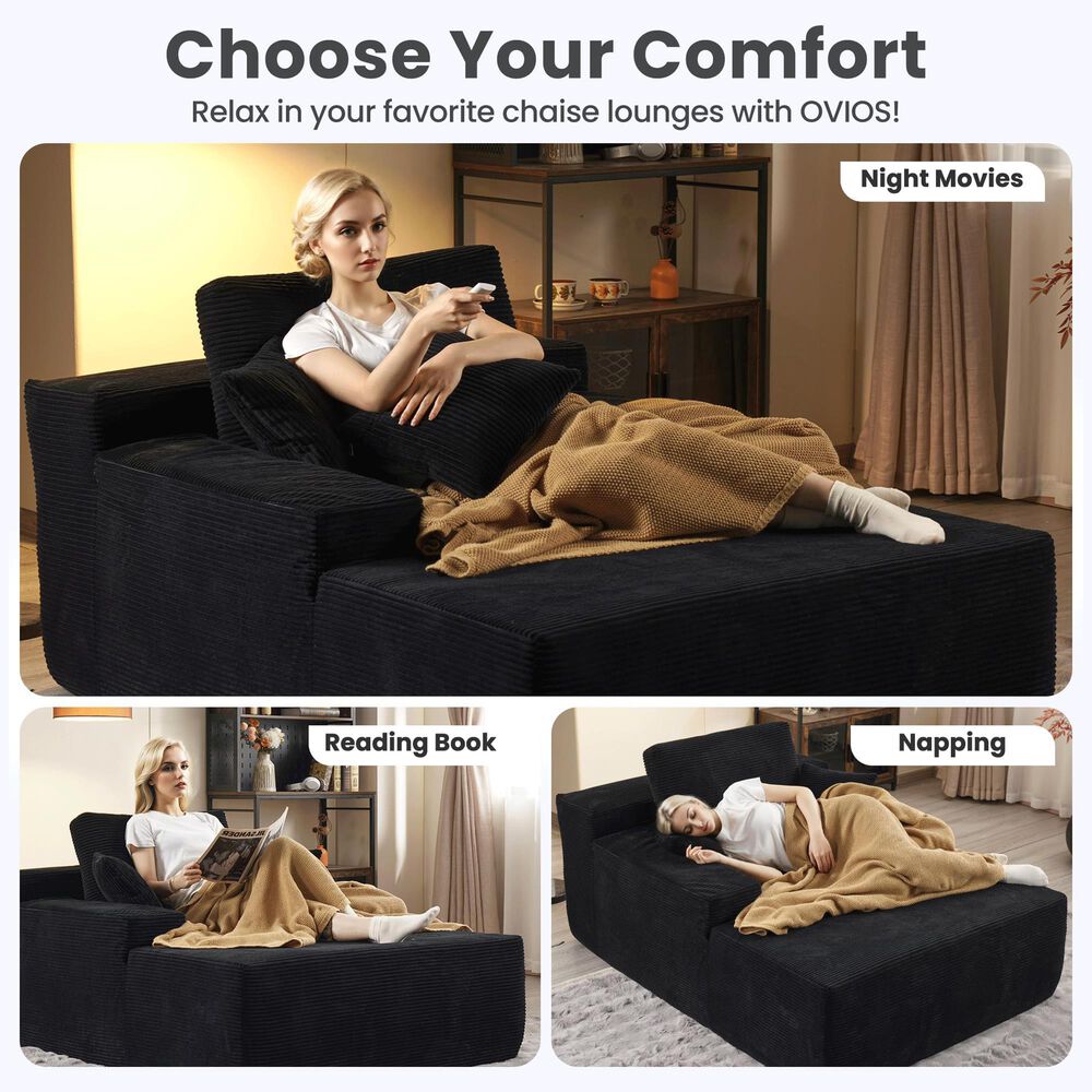 Homlux Oversized Corduroy Chaise Lounge in Black, , large