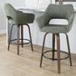 LumiSource Mustang 26" Swivel Counter Stool with Green Fabric Upholstery in Glazed Walnut and Black (Set of 2), , large