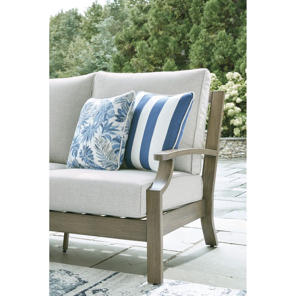 Ashley Rainier Ranch Outdoor Sofa with Beige Cushion in Brown, , large