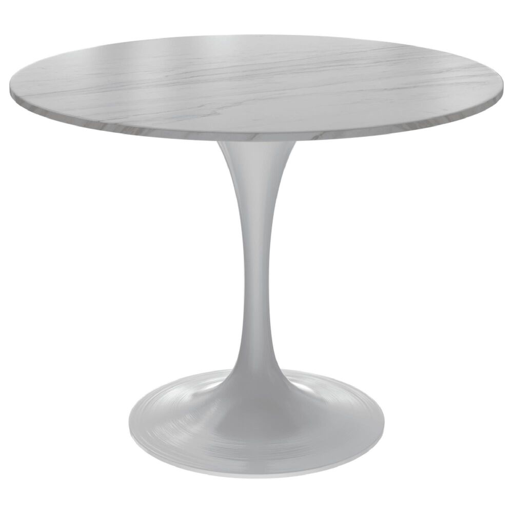 Leisuremod LeisureMod Verve Collection 36 Round Dining Table, White Base with Sintered Stone White Top, , large