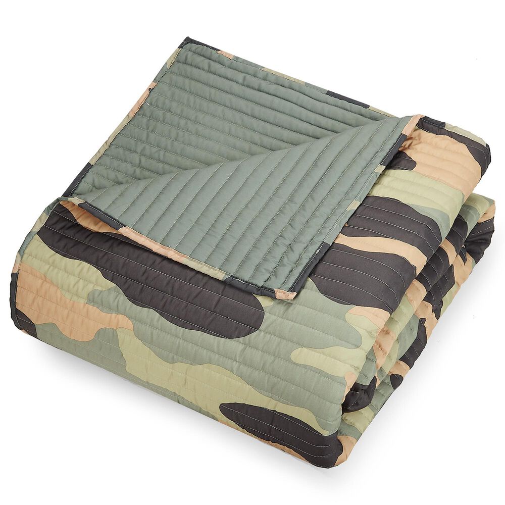Peking Handicraft Covert Camo 3-Piece Full/Queen Quilt Set in Green, Yellow and Grey, , large