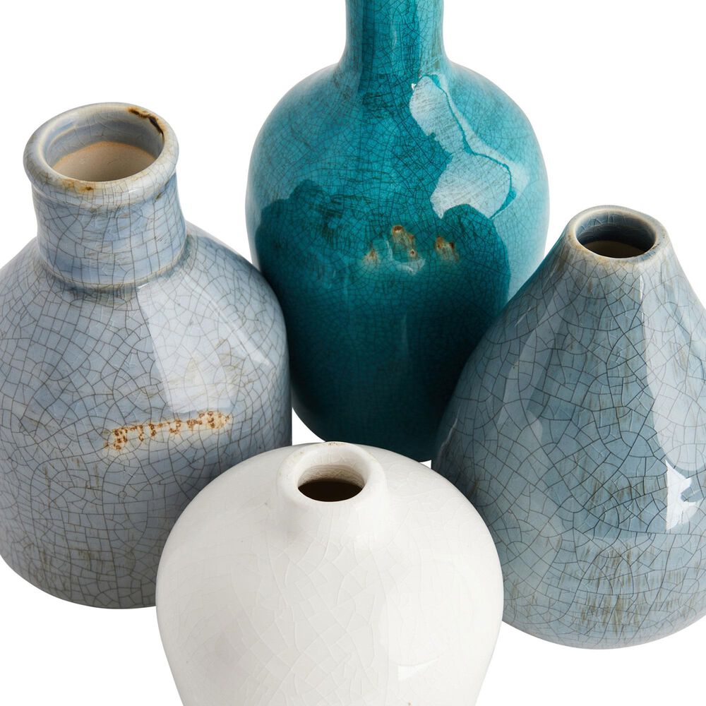 Creative Coop 4-Piece Round Terracotta Vase Set in Blue and Ivory, , large