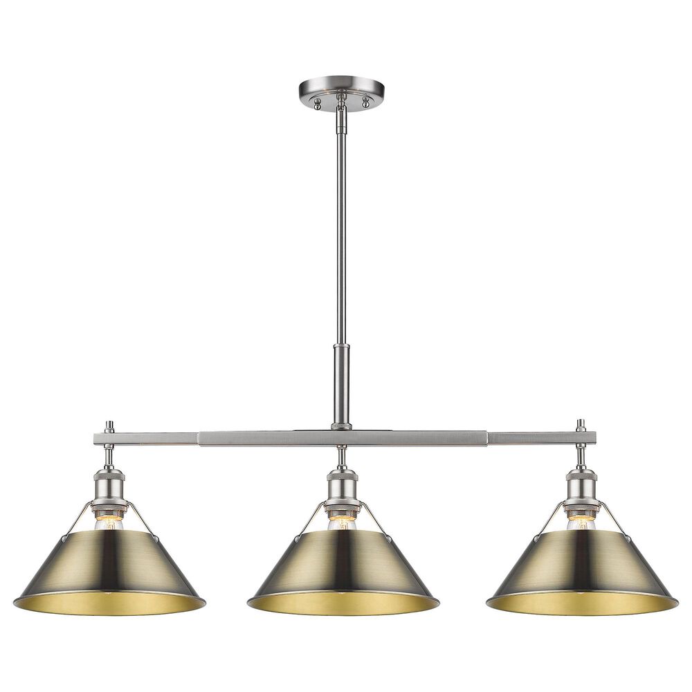 Golden Lighting Orwell 3-Light Linear Pendant with Aged Brass Shade in Pewter, , large