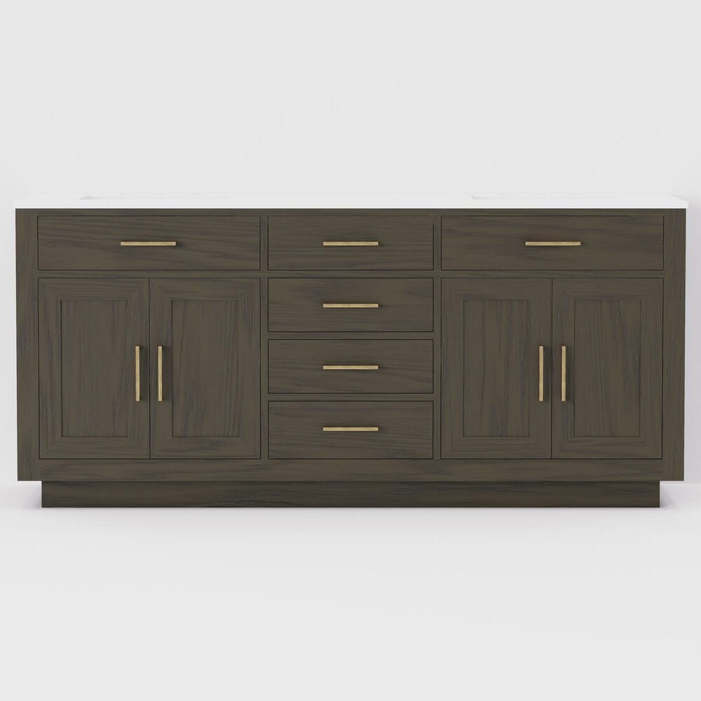 Lexora Home Abbey 72&quot; Double Bathroom Vanity in Brown Oak with 2 cm White Cultured Marble Top and Rectangular Sinks, , large