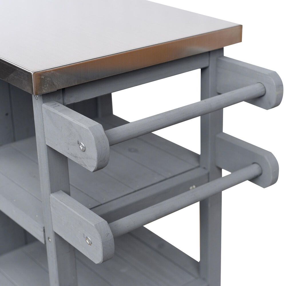 Hearth and Haven Outdoor Kitchen Island Cart with Stainless Steel Top and Lockable Wheels in Gray, , large
