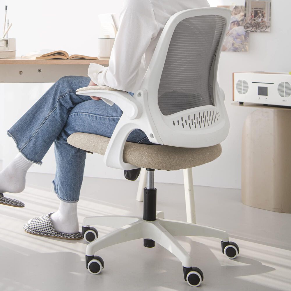 HOMLUX Swivel Ergonomic Office Chair with Flip Up Arms in Beige, , large