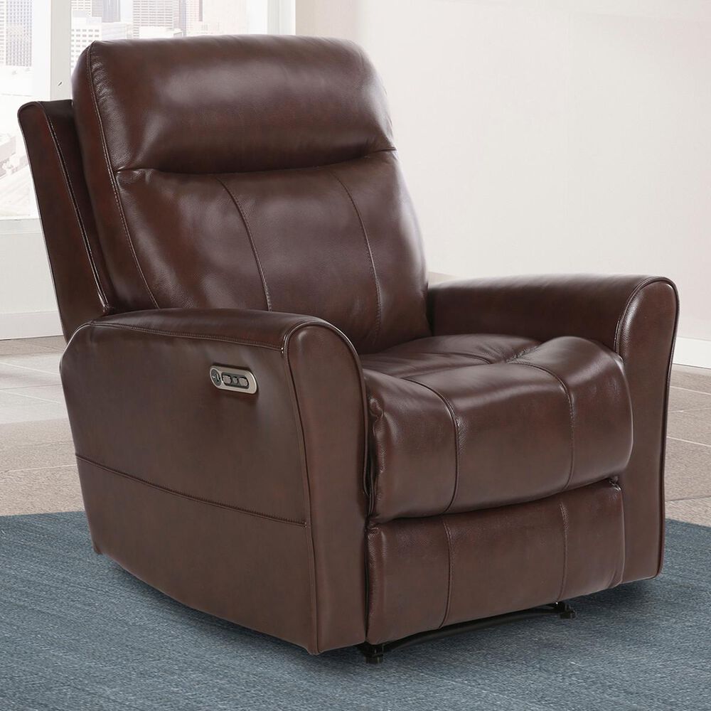 Simeon Collection Leather Power Recliner with Power Headrest in Hickory, , large