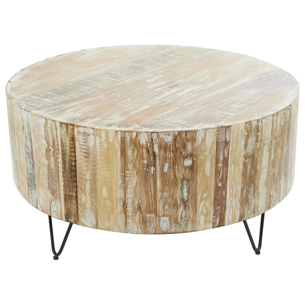 Maple and Jade Coffee Table with Metal Hairpin Legs in Brown, Whitewashed, Blue and Black, , large