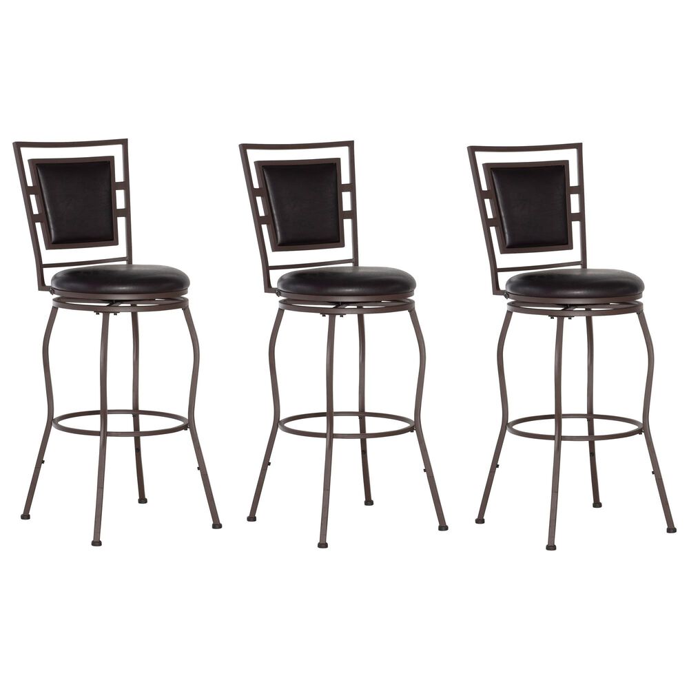 Linon Home Decor Townsend Adjustable Swivel Bar Stool with Dark Chocolate Cushion in Dark Brown (Set of 3), , large