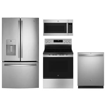 GE Appliances 4-Piece Kitchen Package with 25.7 Cu. Ft. French Door Refrigerator and 5.3 Cu. Ft. 5-Element Freestanding Electric Range in Stainless Steel, , large