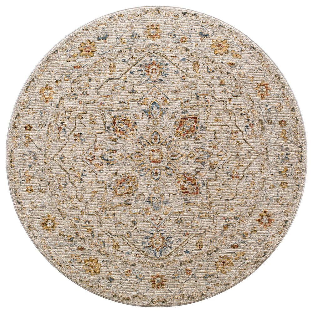 Surya Reina Light Gray, Medium Gray, Cream, Light Brown, Denim, Rust, Mustard and Olive 7&#39;10&quot; Round Area Rug, , large