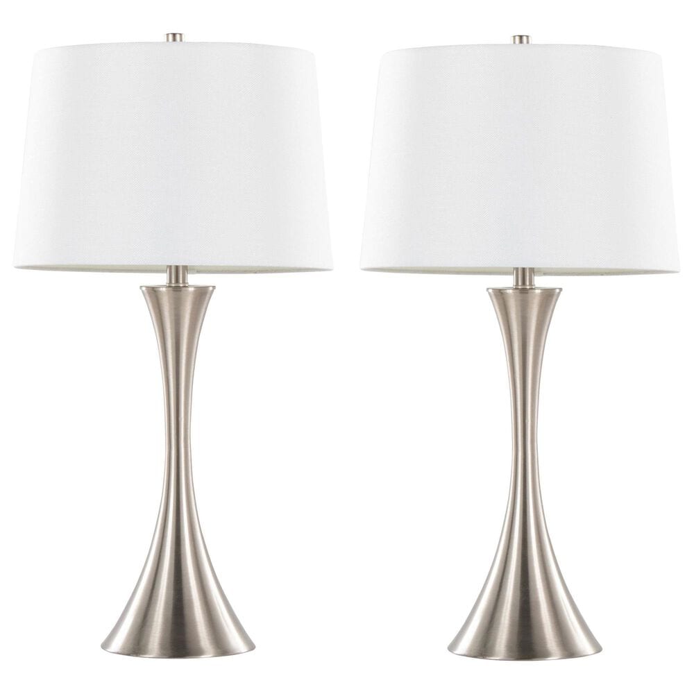 LumiSource Lenuxe 29" Metal Table Lamp with White Textured Linen Shade in Brushed Nickel (Set of 2), , large