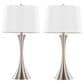 LumiSource Lenuxe 29" Metal Table Lamp with White Textured Linen Shade in Brushed Nickel (Set of 2), , large