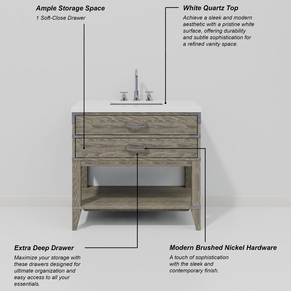 Lexora Home Norwalk 36" Single Bathroom Vanity in Grey Oak with White Quartz Top and Rectangular Sink, , large