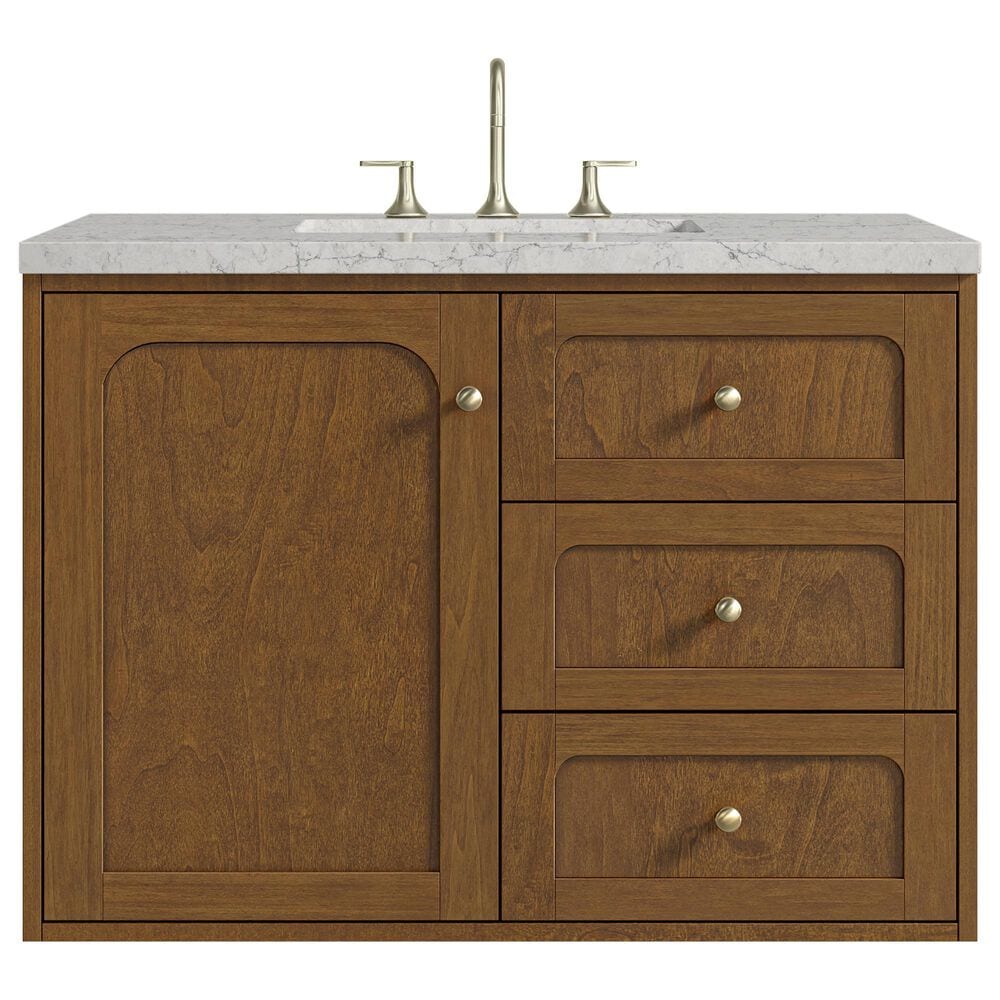 James Martin Laurent 36" Single Bathroom Vanity in Honey Oak with 3 cm Eternal Jasmine Pearl Silestone Top and Rectangular Sink, , large