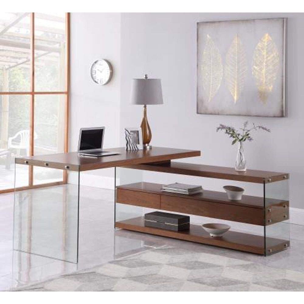 Monroe L-Desk in Walnut and Glass, , large