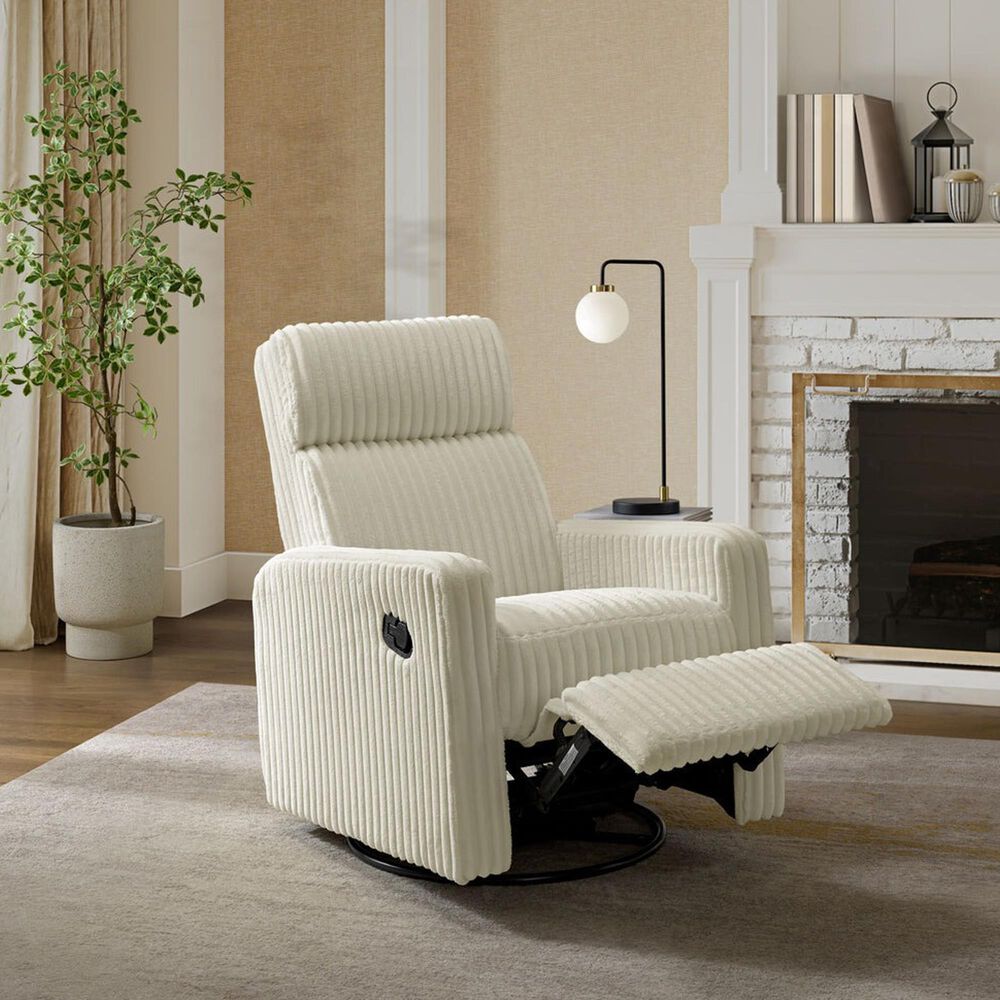 Oxford Baby Layton Swivel Glider Recliner in Corduroy Pearl White, , large