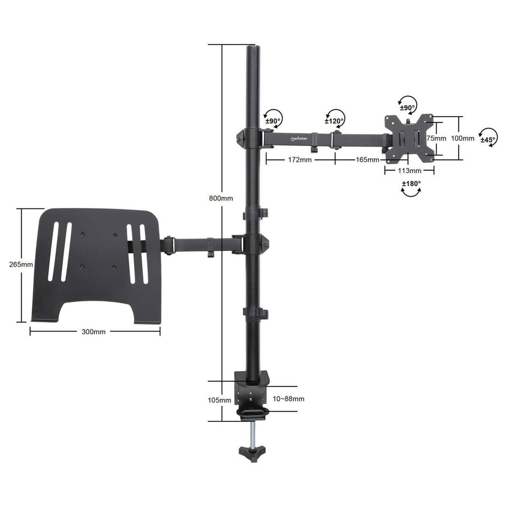 Manhattan Desktop Combo Mount with Monitor Arm and Laptop Stand in Black, , large