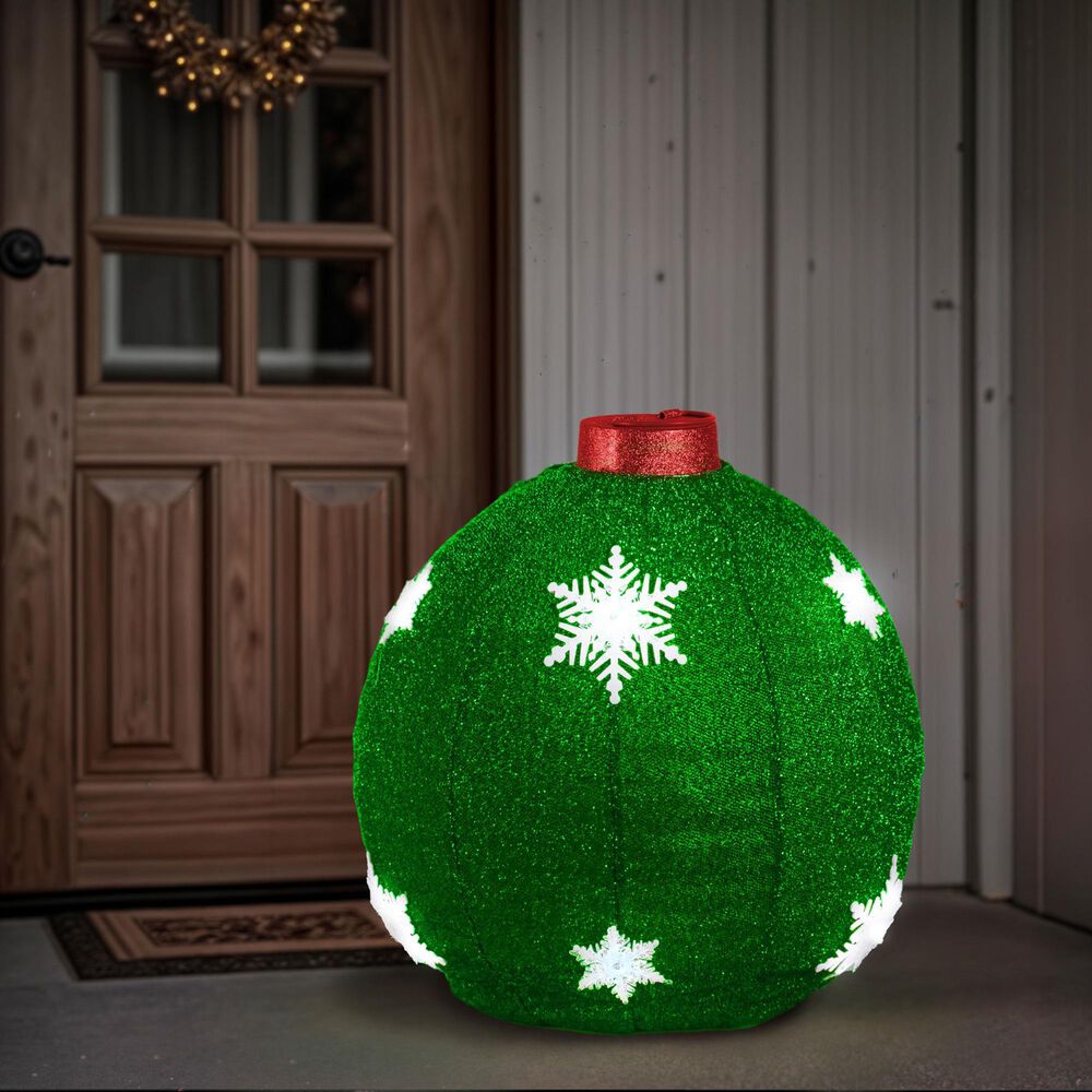 The Gerson Company 24&quot; Collapsible Ball with Snowflake Design and LED Lights in Green, , large