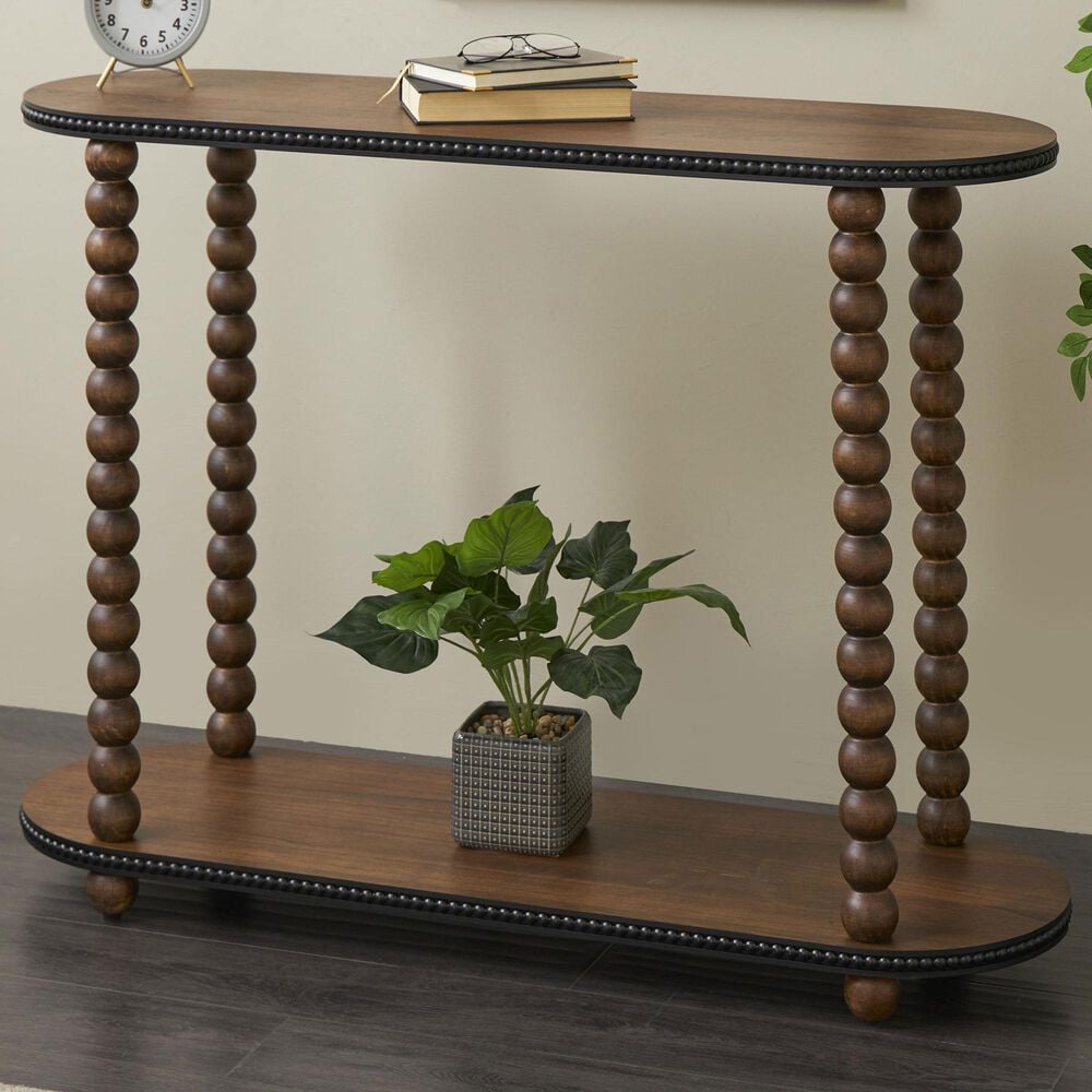 Maple and Jade Oval Spindle Console Table in Brown, , large