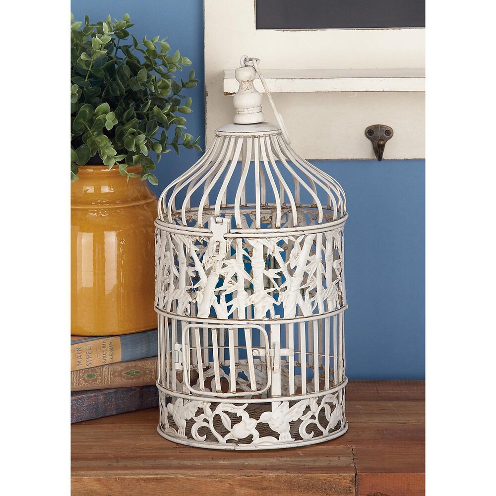 Maple and Jade Round Vintage Birdcage in Distressed White &#40;Set of 2&#41;, , large