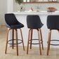 LumiSource Diana 30" Swivel Barstool with Black Faux Leather Upholstery in Walnut and Black (Set of 2), , large