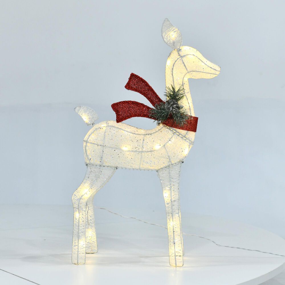 HOMLUX 3-Piece Cotton Rope Reindeer with Warm White LED Lights in White, , large