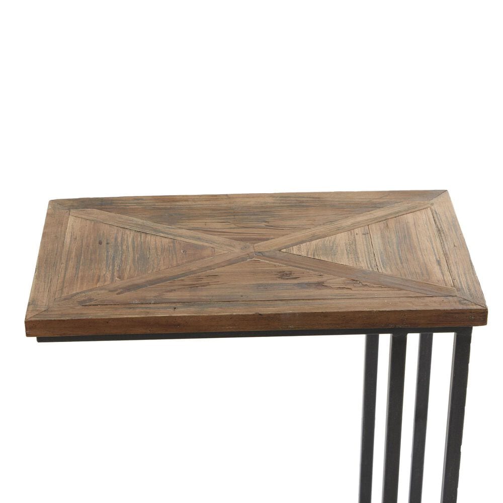 Maple and Jade C-Shaped Accent End Table in Distressed Brown and Black, , large