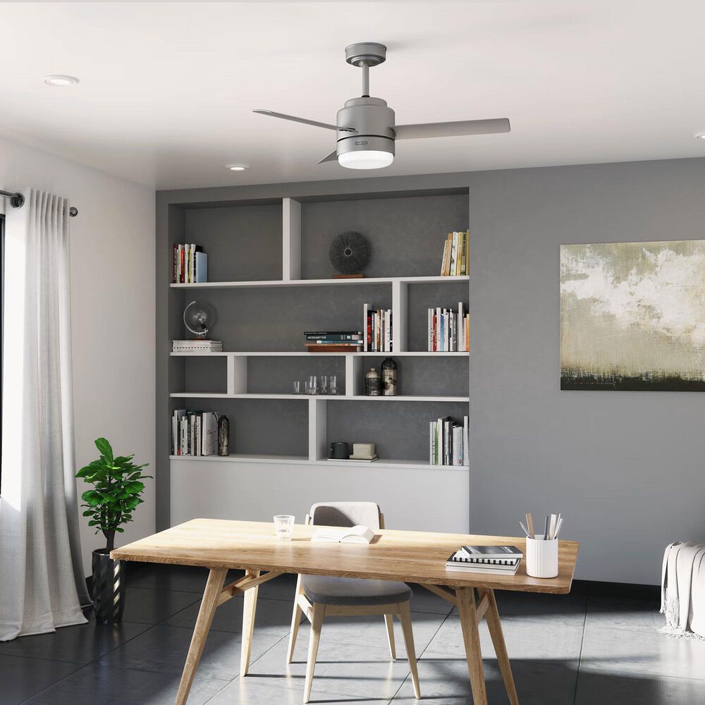 Hunter Gilmour 44&quot; Outdoor Ceiling Fan with LED Lights in Matte Silver, , large