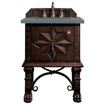 James Martin Balmoral 26" Single Bathroom Vanity in Antique Walnut with 3 cm Cala Blue Quartz Top and Rectangular Sink, , large