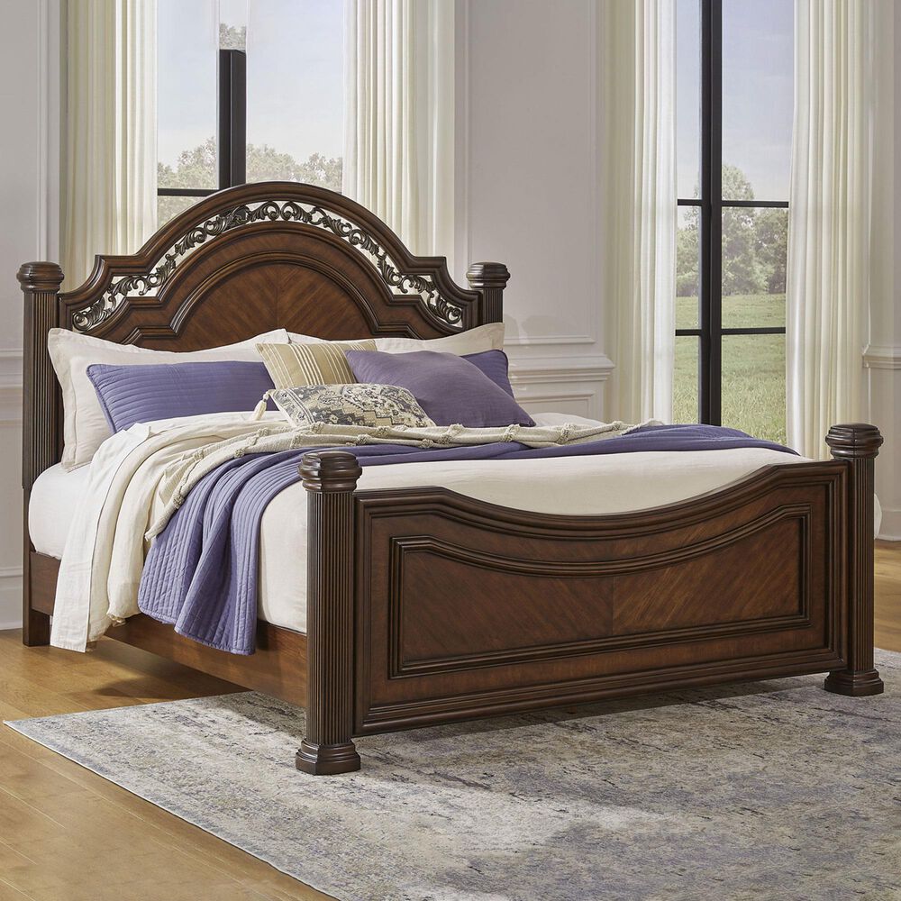 Ashley Lavinton California King Poster Bed in Rich Cherry Brown, , large