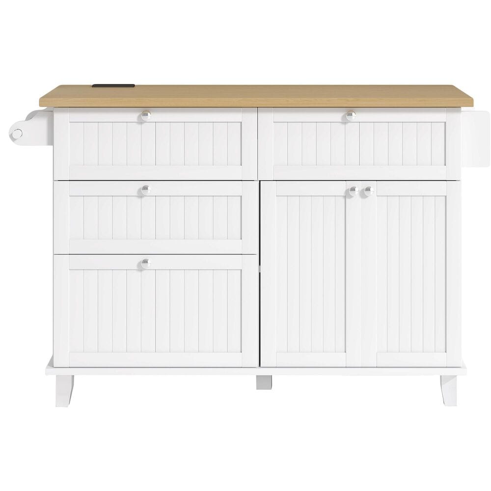 HOMLUX Farmhouse Kitchen Island with Drop Leaf and 2 Stools in White, Natural, Black and Rustic Brown, , large